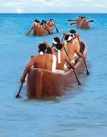 Canoeros rumbo a Cuzamil (isla de Cozumel)